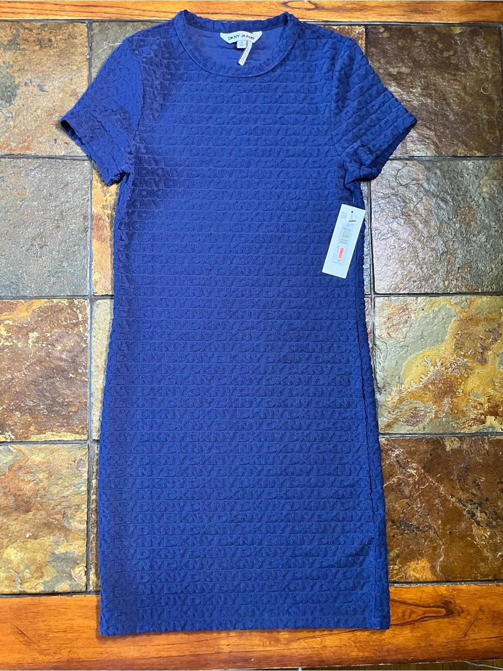DKNY Logo Jacquard Crew Neck Short Sleeve Dress-XS. NWT